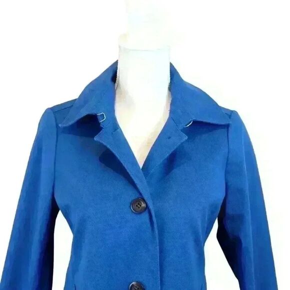 Ann Taylor Cobalt Blue Canvas Car Coat Button Front Cuffs Collar Size XS Petite - Picture 9 of 10